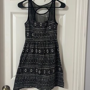 Black and tan dress with mesh top